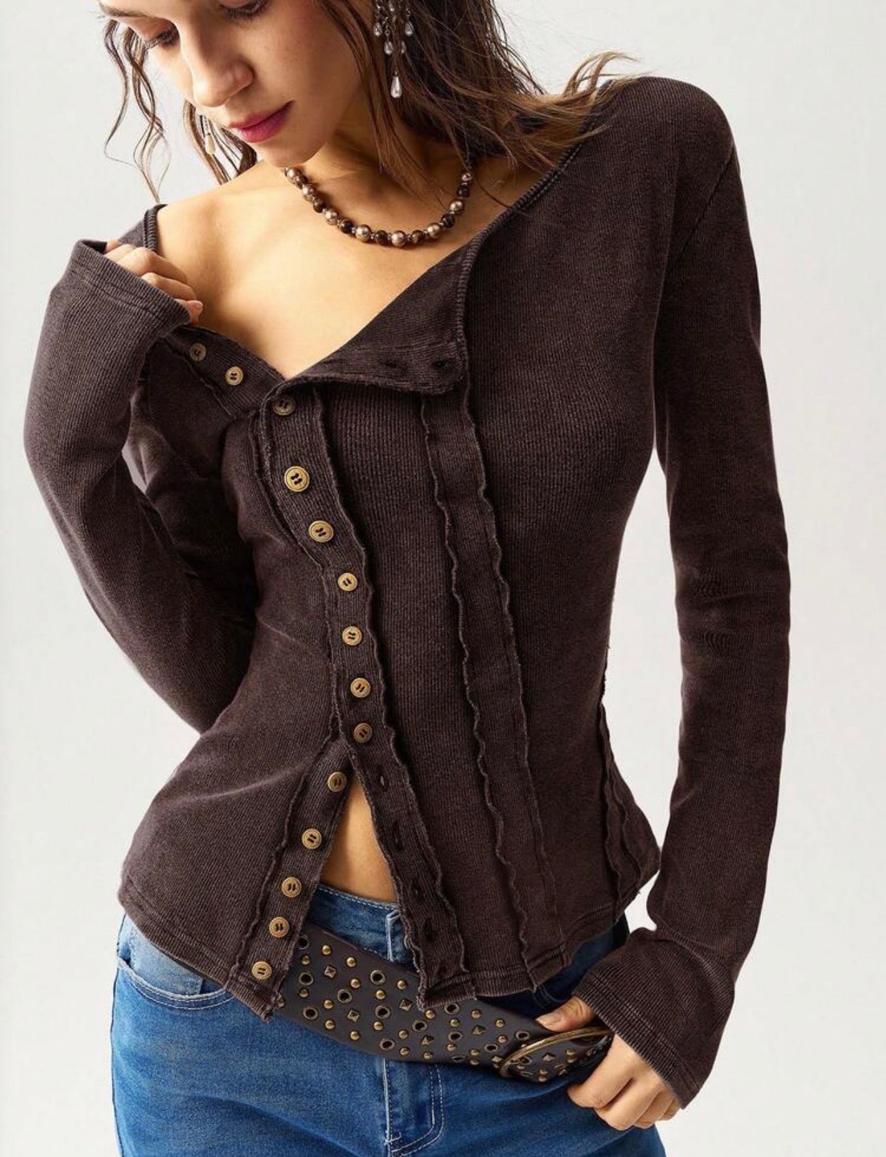 Brown long sleeve shirt with buttons
