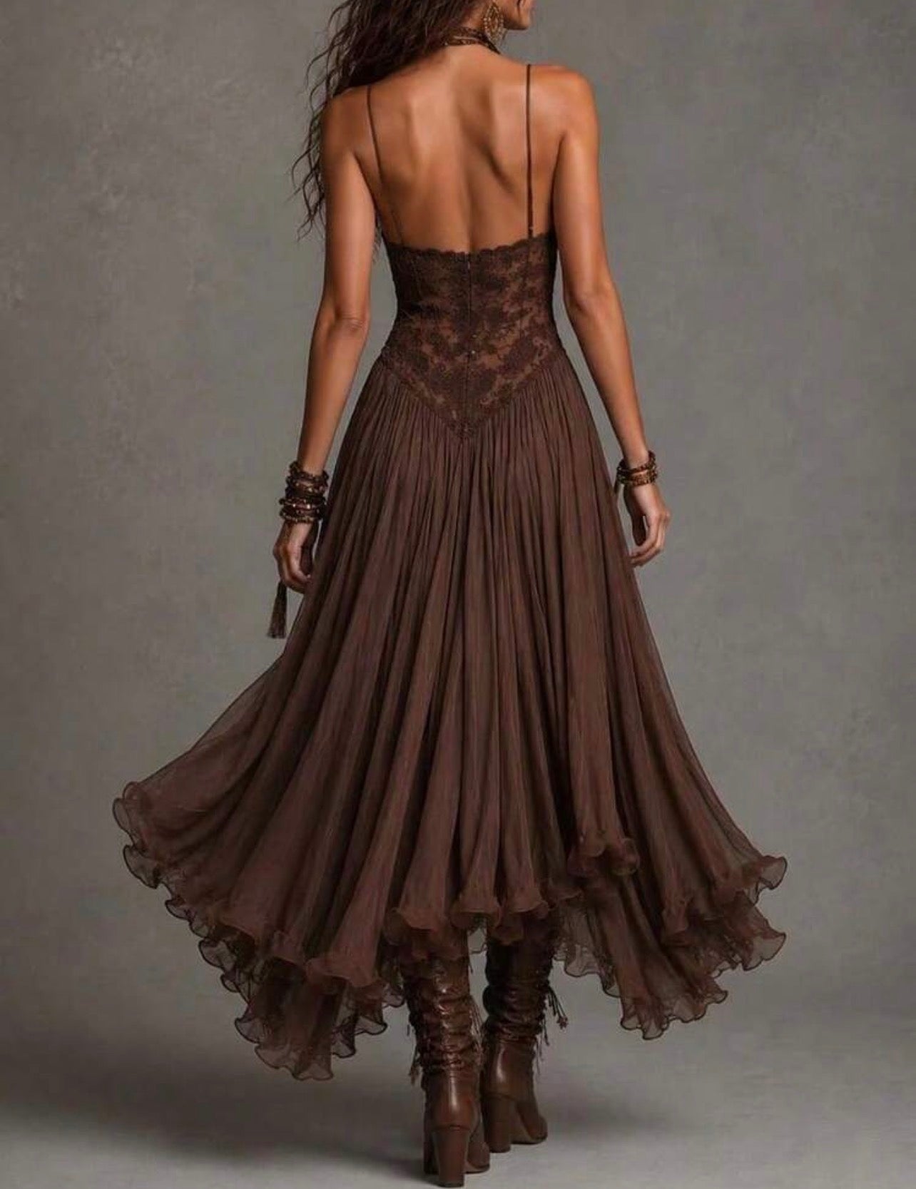 Gorgeous brown dress with lace
