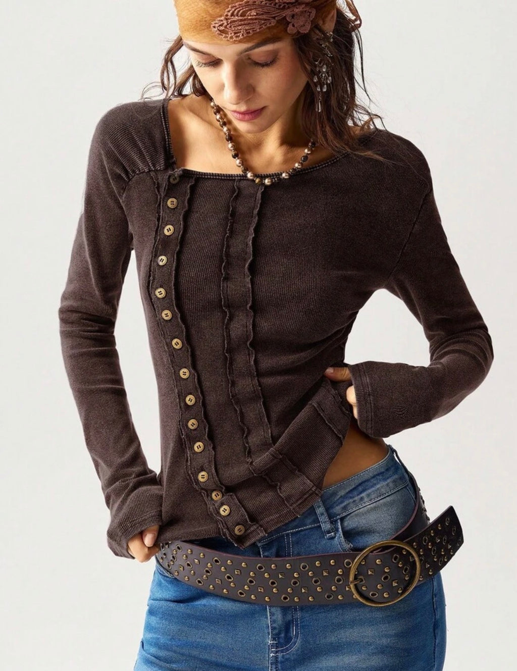 Brown long sleeve shirt with buttons