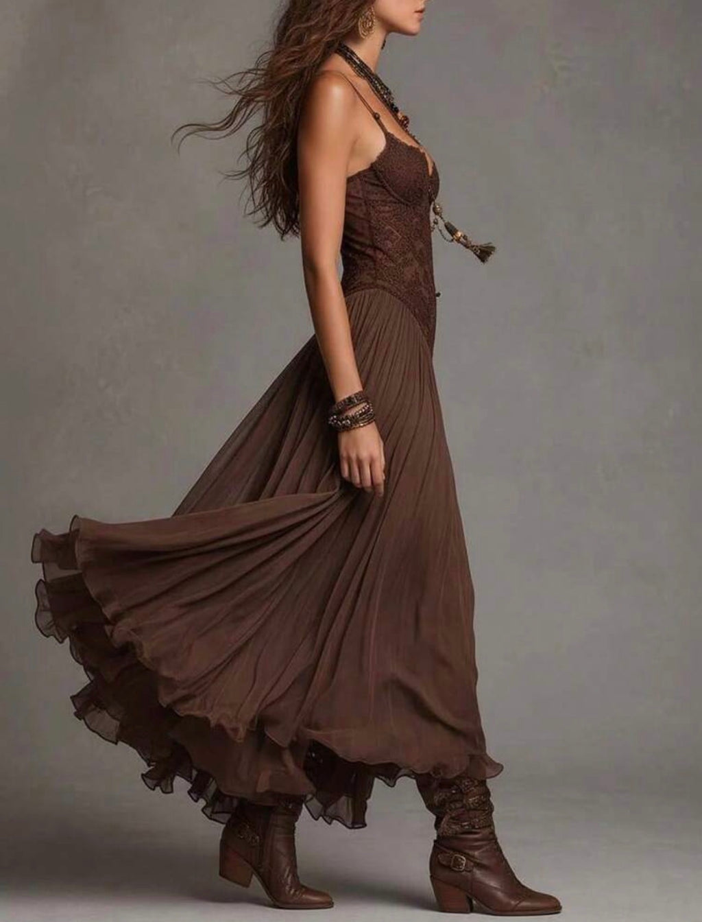 Gorgeous brown dress with lace