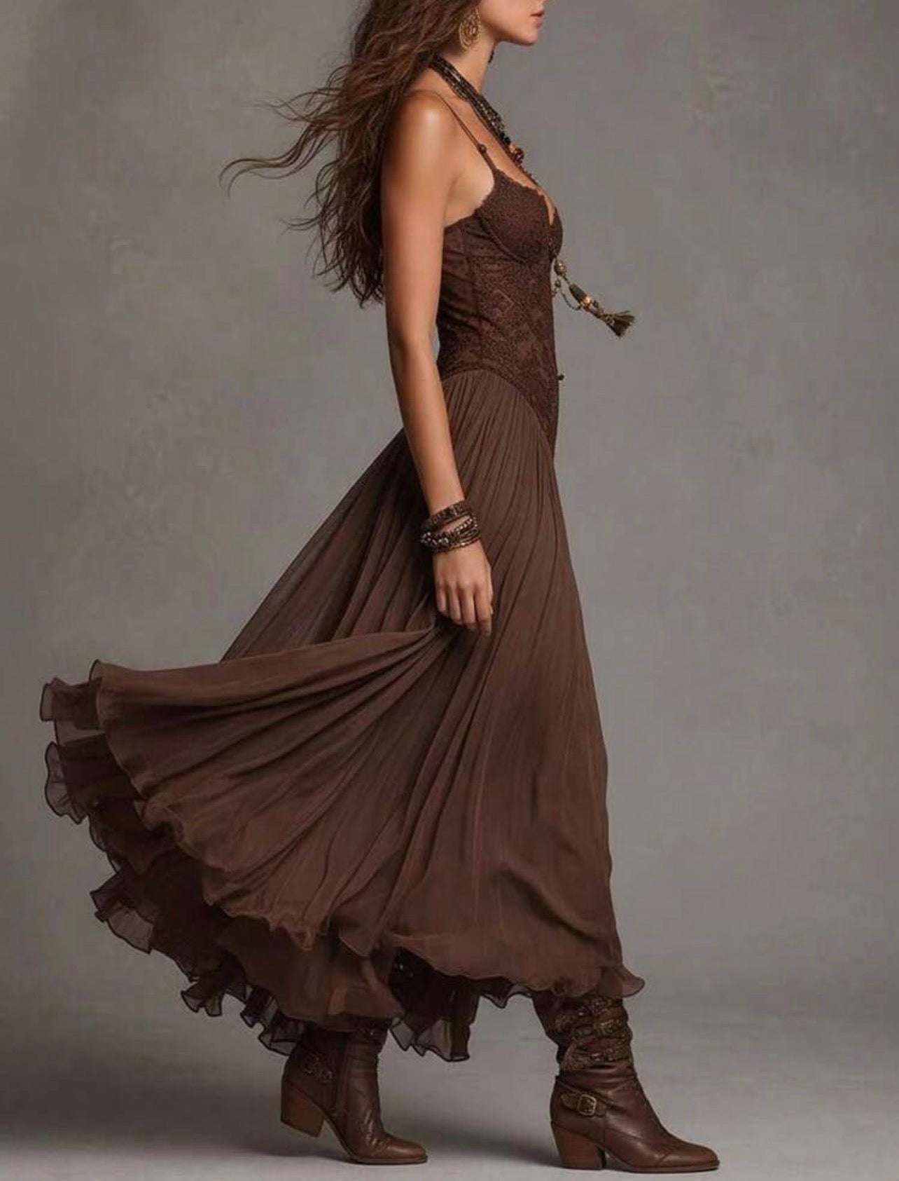 Gorgeous brown dress with lace