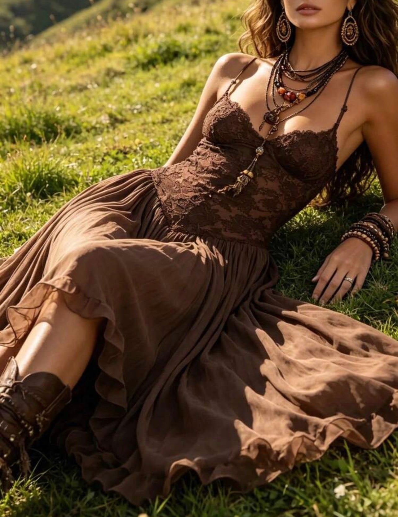 Gorgeous brown dress with lace