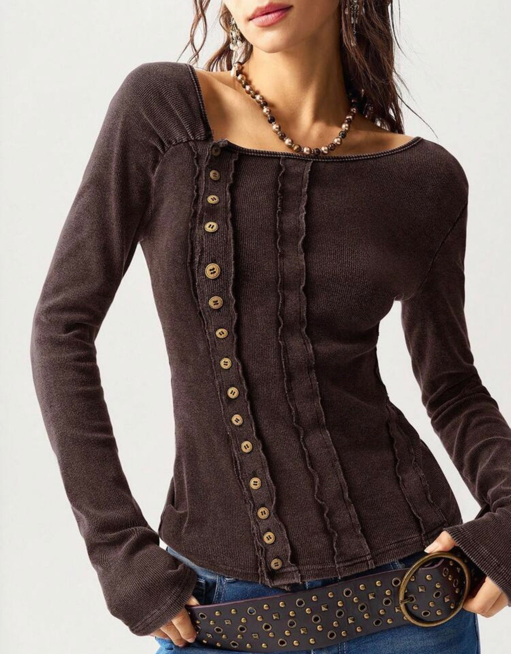Brown long sleeve shirt with buttons