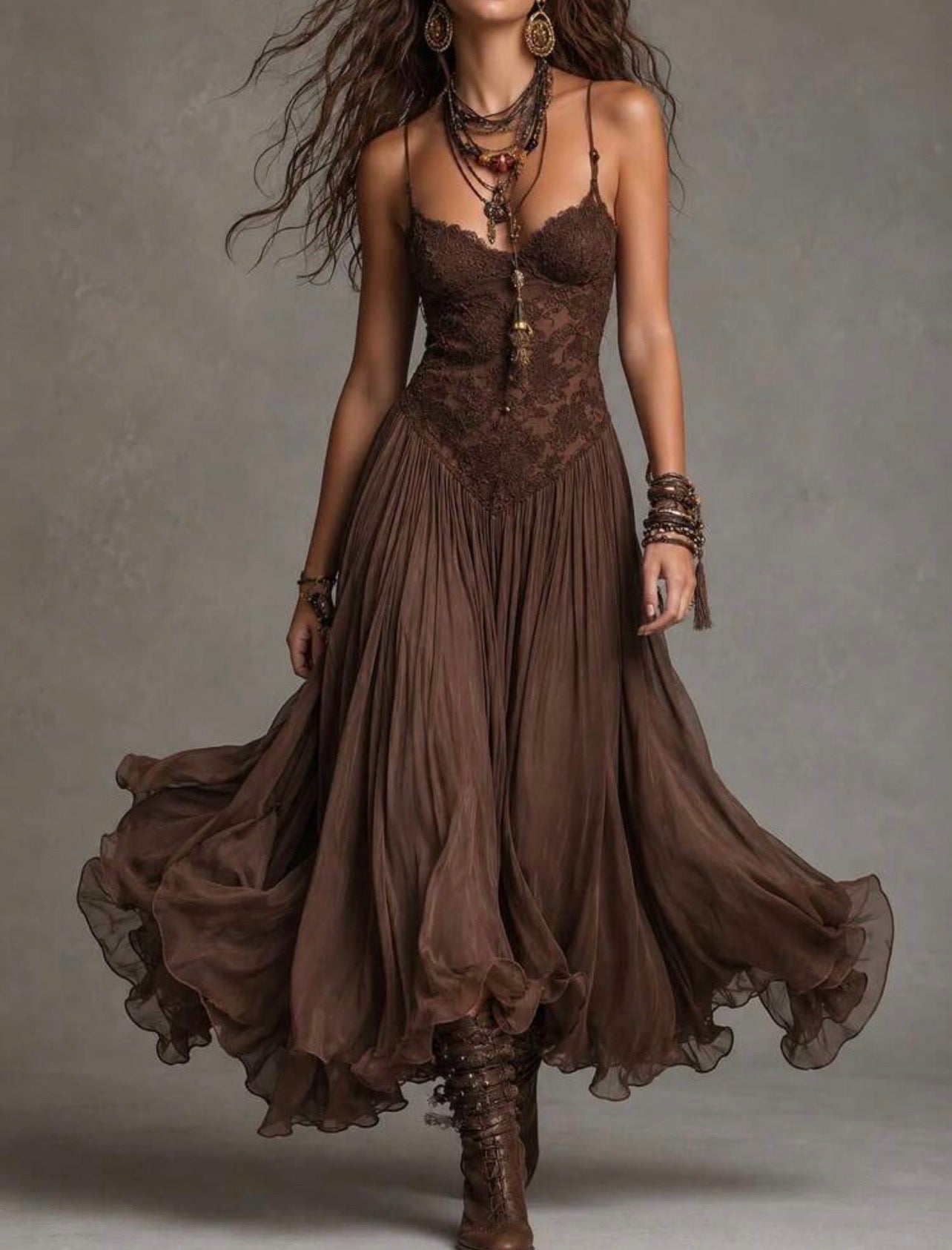 Gorgeous brown dress with lace